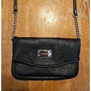 Nine West Black Faux Leather Crossbody Bag Foldover